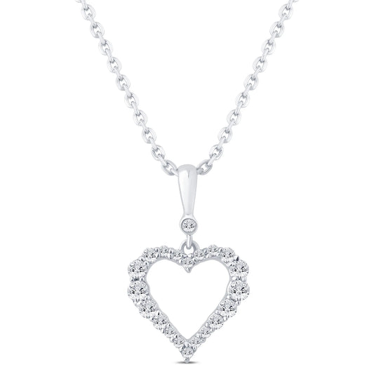 10K WHITE GOLD .30 CARAT REAL DIAMOND HEART PENDANT NECKLACE WITH GOLD CHAIN