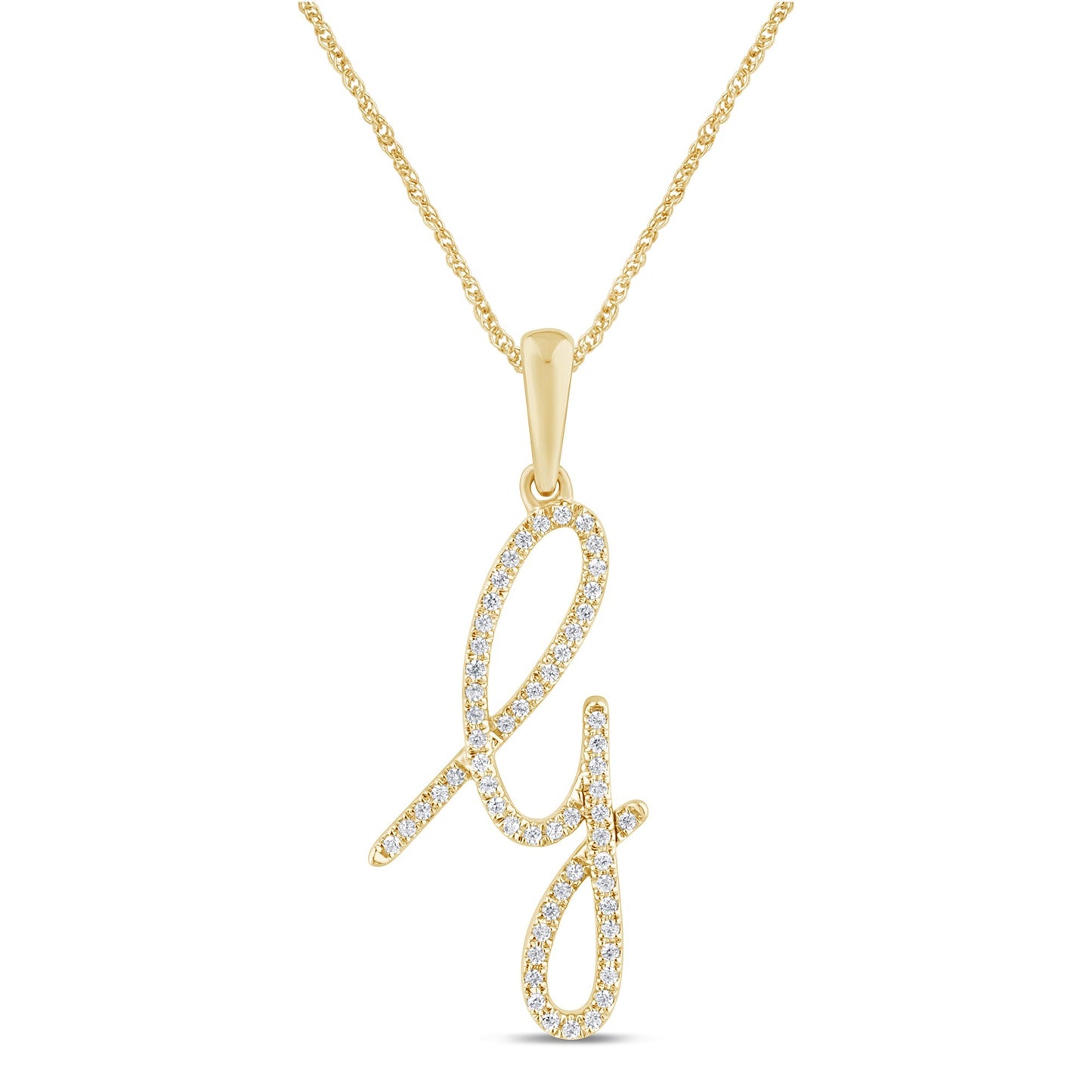 10K YELLOW GOLD .20 CARAT NATURAL DIAMOND 1 INCH LETTER G INITIAL PENDANT NECKLACE WITH GOLD CHAIN