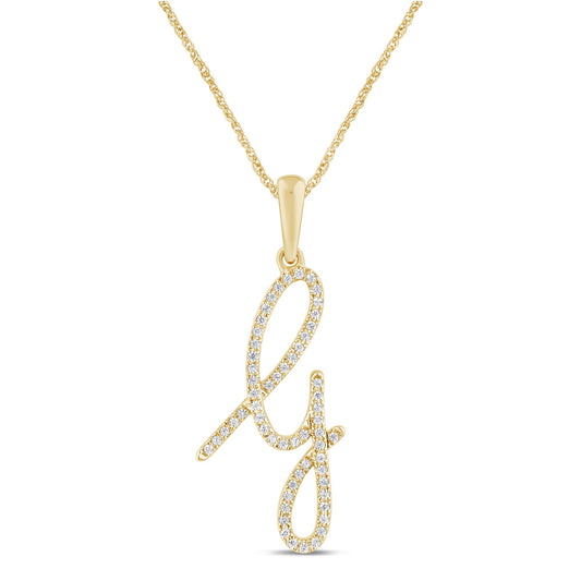 10K YELLOW GOLD .20 CARAT NATURAL DIAMOND 1 INCH LETTER G INITIAL PENDANT NECKLACE WITH GOLD CHAIN