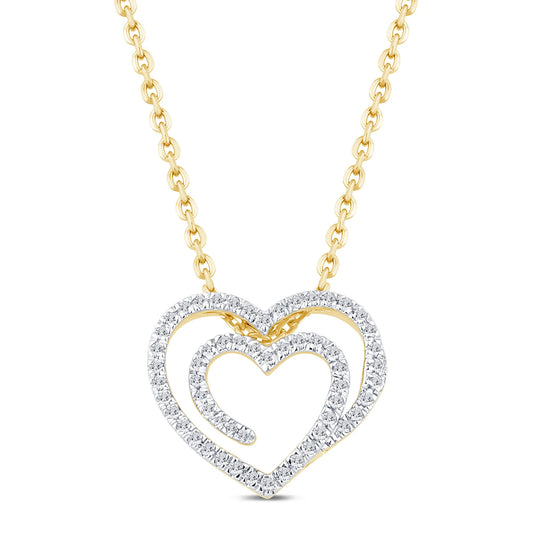 10K YELLOW GOLD .20 CARAT REAL DIAMOND HEART PENDANT NECKLACE WITH GOLD CHAIN