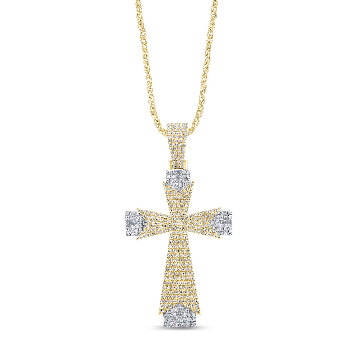 10K YELLOW GOLD 1 CARAT NATURAL DIAMONDS 1.75 INCHES REAL DIAMOND CROSS PENDANT CHARM