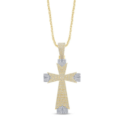 10K YELLOW GOLD 1 CARAT NATURAL DIAMONDS 1.75 INCHES REAL DIAMOND CROSS PENDANT CHARM