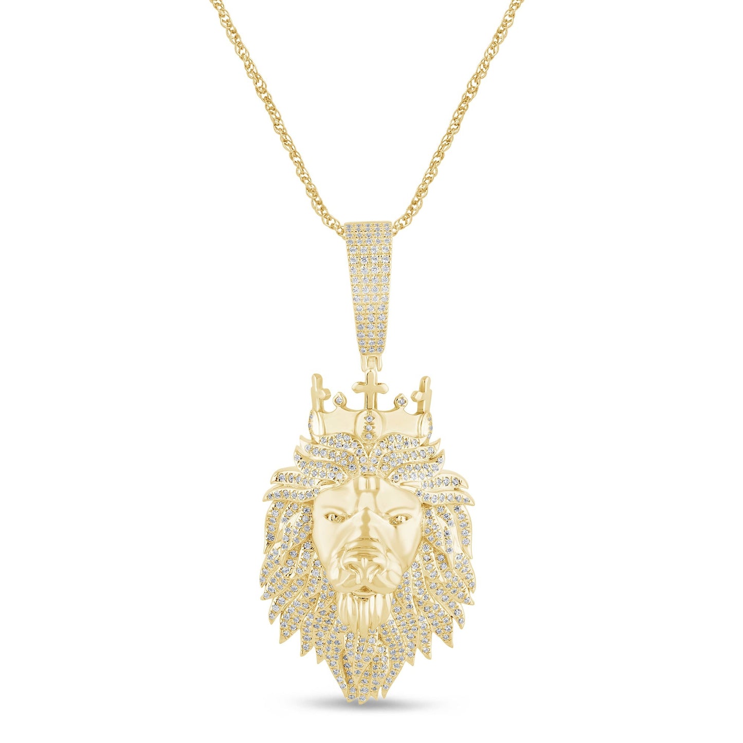 10K YELLOW GOLD 1.25 CARAT 2 INCHES 11.53 GRAMS NATURAL DIAMOND LION HEAD PENDANT CHARM