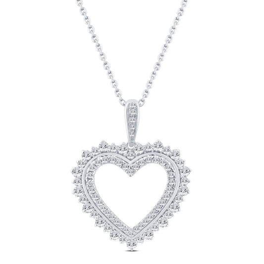 10K WHITE GOLD 1 CARAT REAL DIAMOND HEART PENDANT NECKLACE WITH GOLD CHAIN