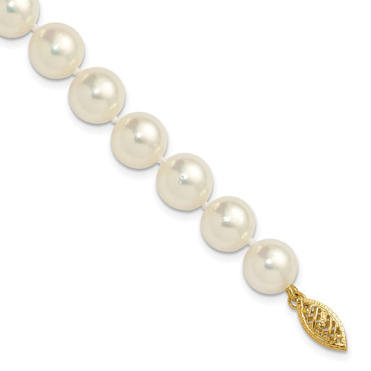 14k 9-10mm White Rnd Akoya Saltwater Cultured Pearl 7in Bracelet