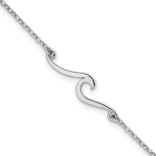 Sterling Silver Rhodium-plated Polished Wave 9 +1in Anklet
