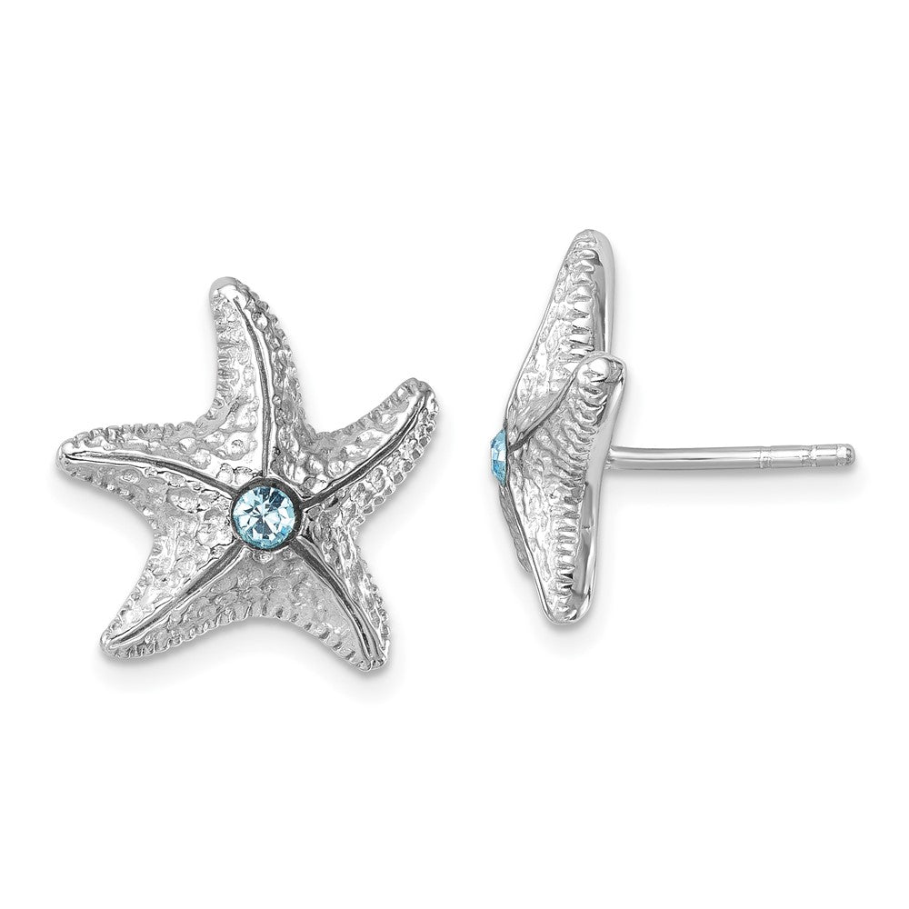 Sterling Silver Rhodium-Plated Crystal Starfish Post Earrings