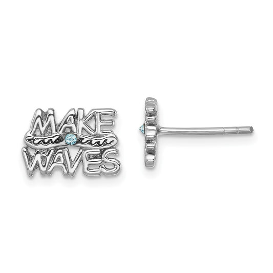 Sterling Silver Rhodium-Plated Polished 'Make Waves' Crystal Post Earrings
