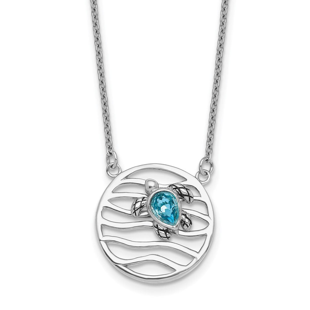 Sterling Silver Rhodium-Plated Crystal Sliding Turtle 15.5 +2in Necklace