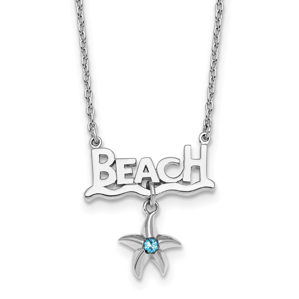 Sterling Silver RH-Plated Blue Crystal Starfish Beach 16 +2in Necklace