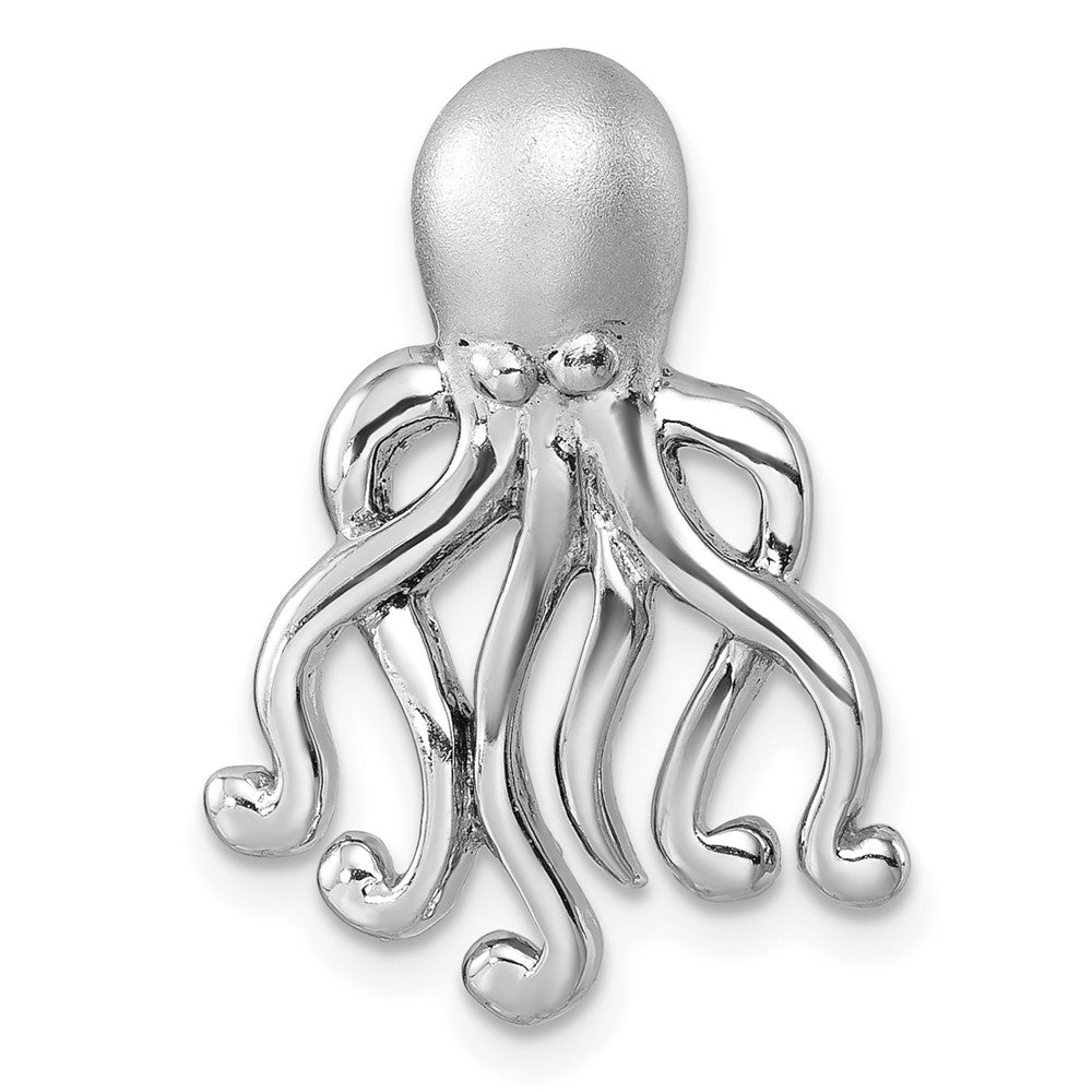 Sterling Silver Rhodium-Plated Polished & Brushed Octopus Chain Slide