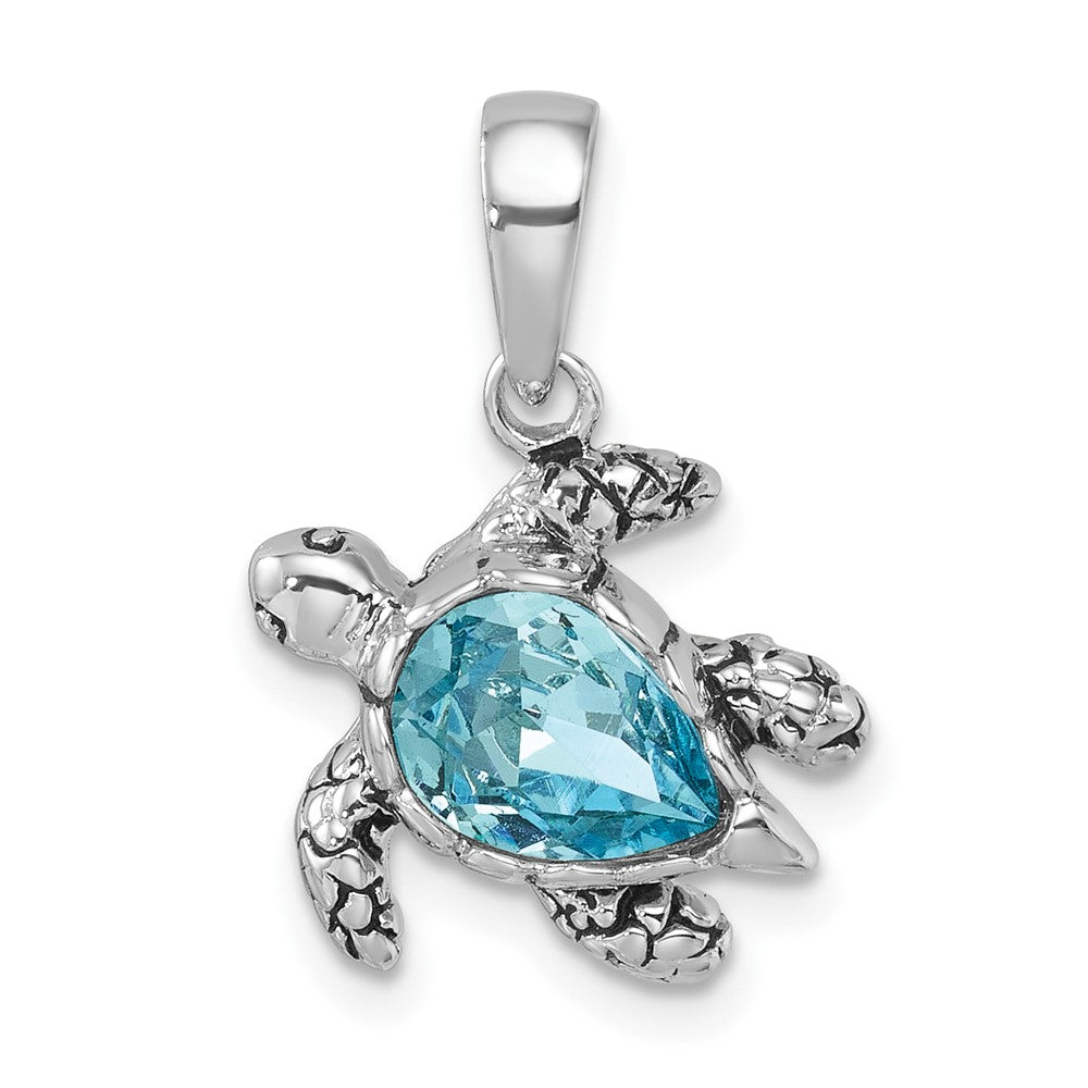 Sterling Silver Rhodium-plated Crystal Turtle Pendant