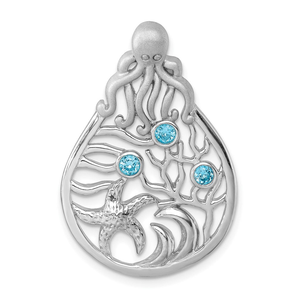 Sterling Silver Rhodium-Plated Octopus & Starfish Sealife Scene Chain Slide