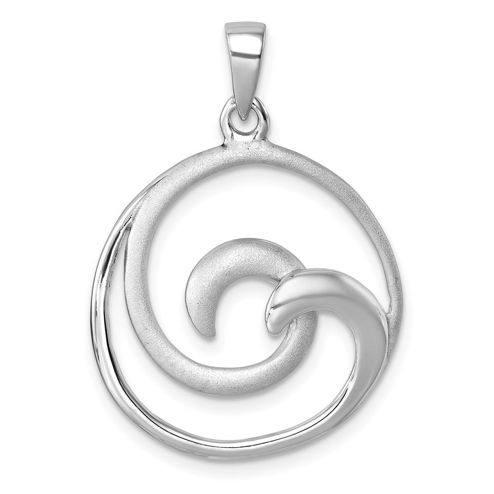 Sterling Silver Rhodium-Plated Polished & Brushed Double Wave Pendant