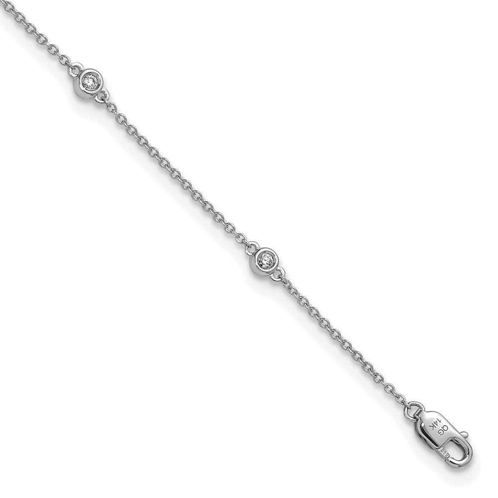 14k White Gold Diamond Station Cable Anklet
