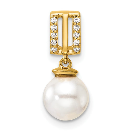 14K Polished Diamond and Pearl Chain Slide