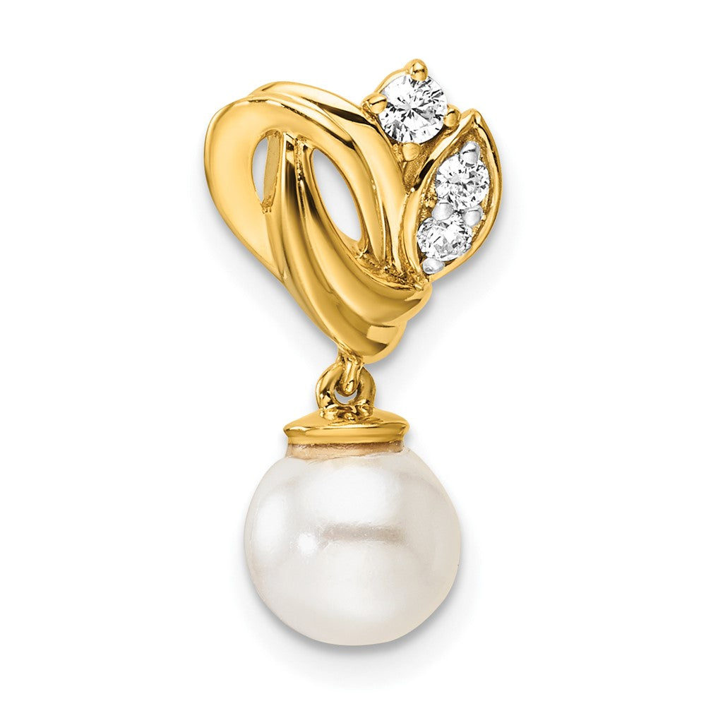 14K Polished Diamond and Pearl Chain Slide