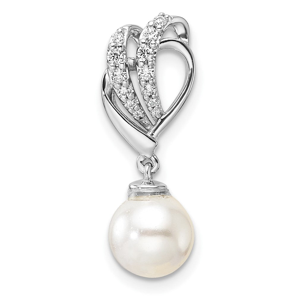 14K White Gold Polished Diamond and Pearl Chain Slide