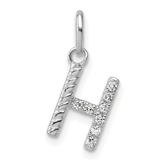 14k White Gold Twisted .07 ct. Diamond Initial H Charm
