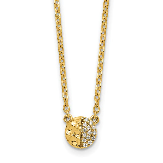 14K Polished and Hammered Diamond Disk Necklace