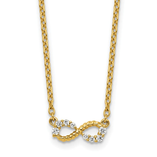 14K Polished and Beaded Diamond Infinity Necklace