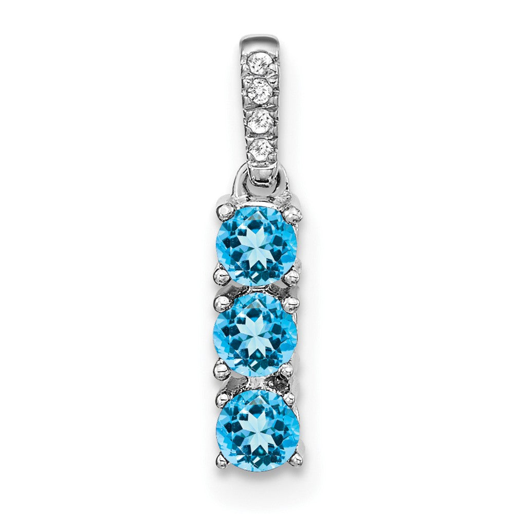 14k White Gold 3-stone Blue Topaz and Diamond Pendant