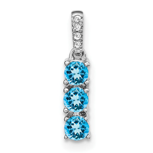 14k White Gold 3-stone Blue Topaz and Diamond Pendant