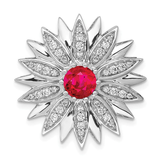 14k White Gold 3/8ct. Diamond and Ruby Flower Chain Slide