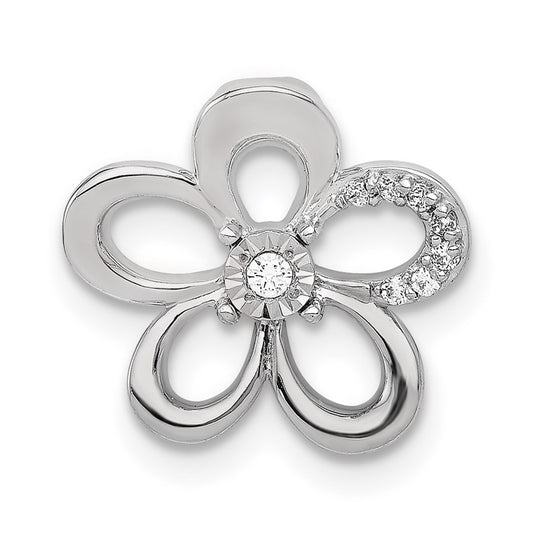 14k White Gold 1/20ct. Diamond Round Petal Flower Chain Slide
