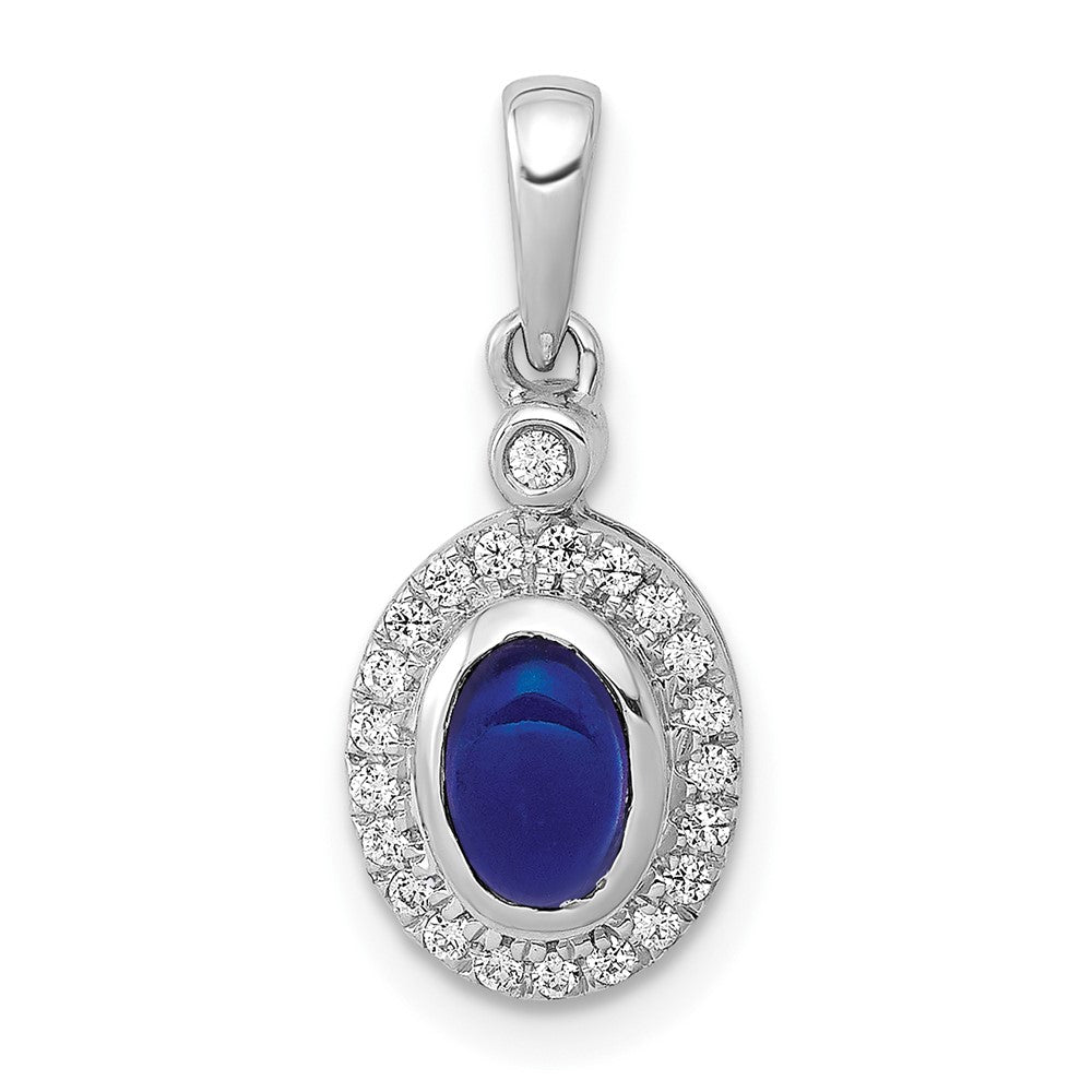 14k White Gold Halo Diamond and Cabochon Sapphire Pendant