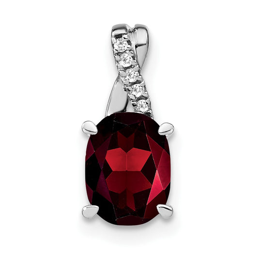 14k White Gold Oval Garnet and Diamond Pendant