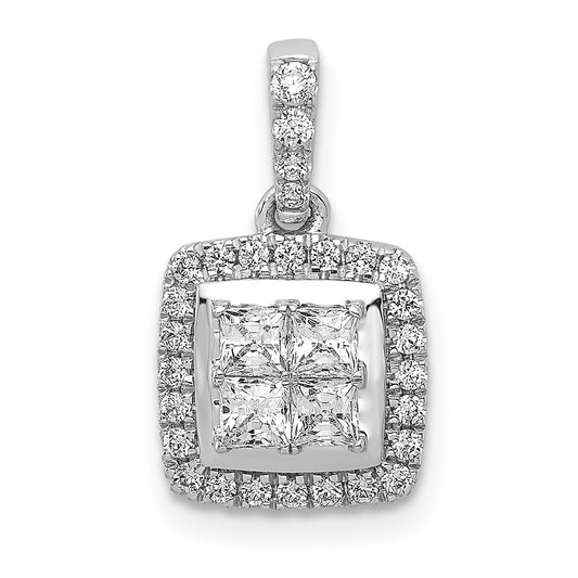 14k White Gold 1/2ct. Diamond Square Cluster Pendant