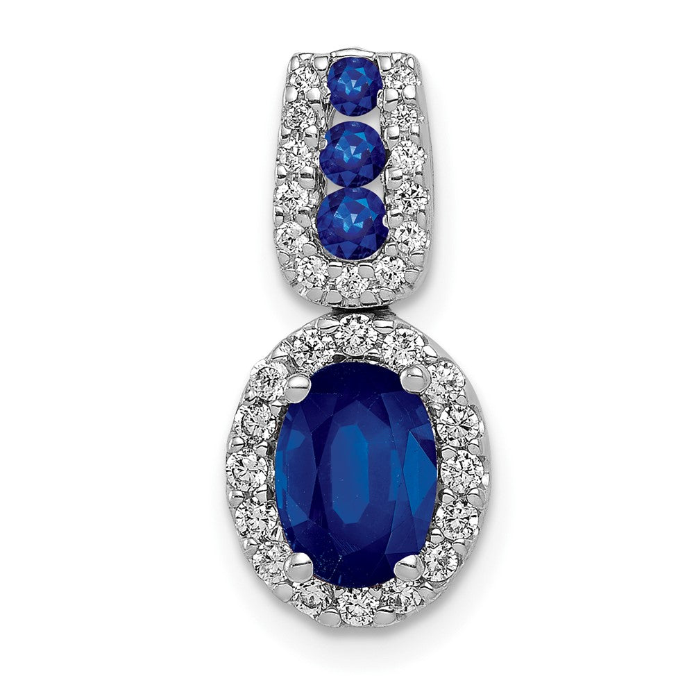 14k White Gold Diamond and 1.30 Oval Sapphire Halo Pendant