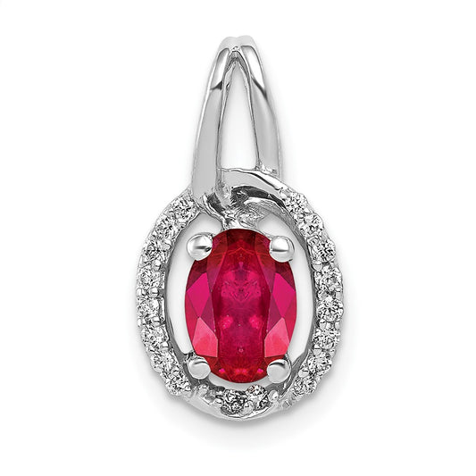 14k White Gold Diamond and .86 Ruby Oval Halo Pendant