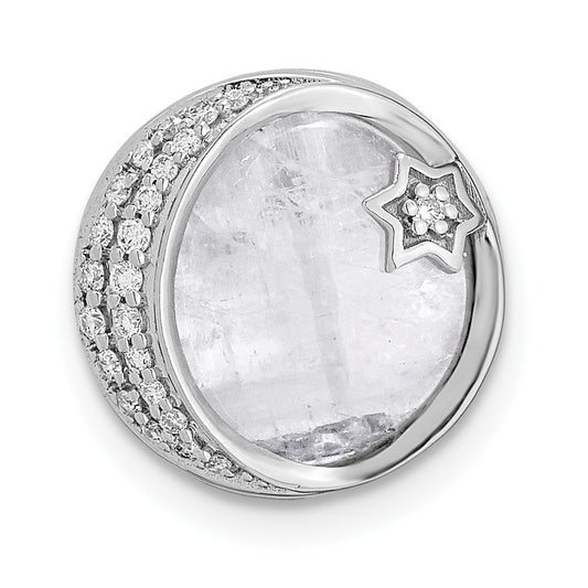 14k White Gold Diamond and Moonstone Moon & Star Chain Slide