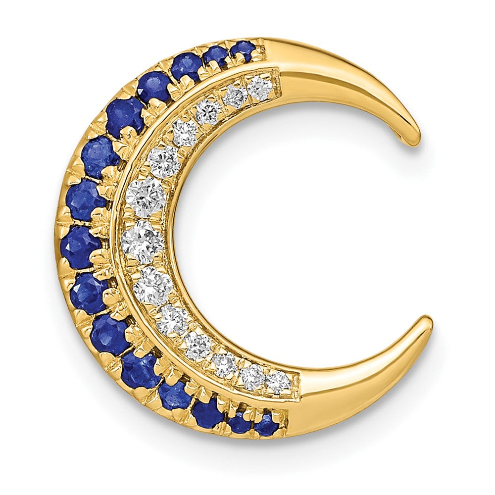14k Polished Moon Sapphire and Diamond Chain Slide