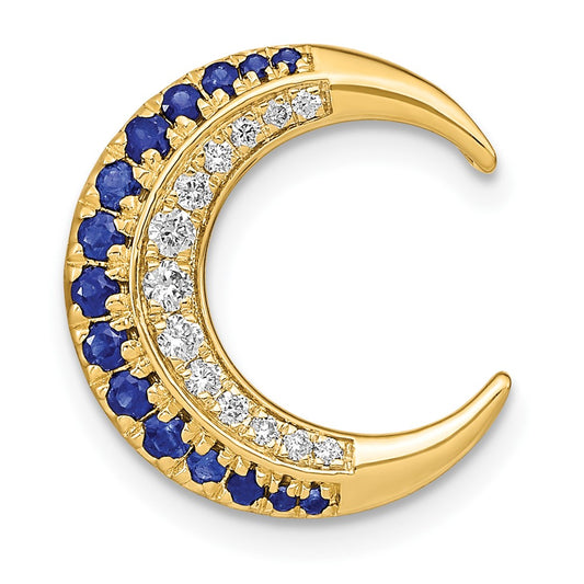 14k Polished Moon Sapphire and Diamond Chain Slide