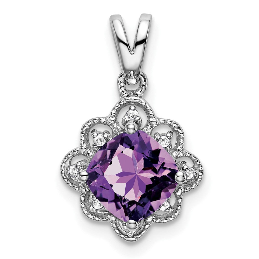 14k White Gold Amethyst and Diamond Scalloped Pendant