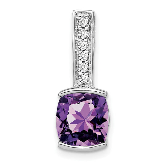 14k White Gold Cushion Amethyst and Diamond Pendant