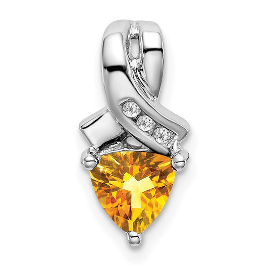 14k White Gold Trillion Citrine and Diamond Pendant
