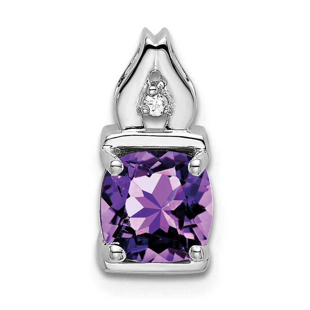 14k White Gold Amethyst and Diamond Pendant