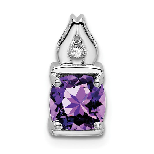 14k White Gold Amethyst and Diamond Pendant