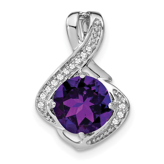 14k White Gold Amethyst and Diamond Pendant