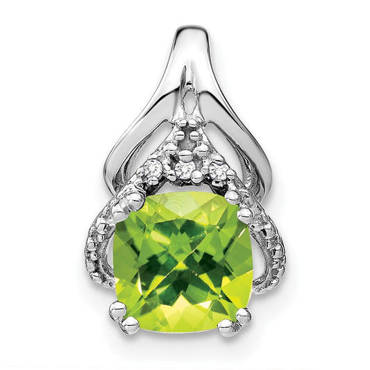 14k White Gold Cushion Peridot and Diamond Pendant