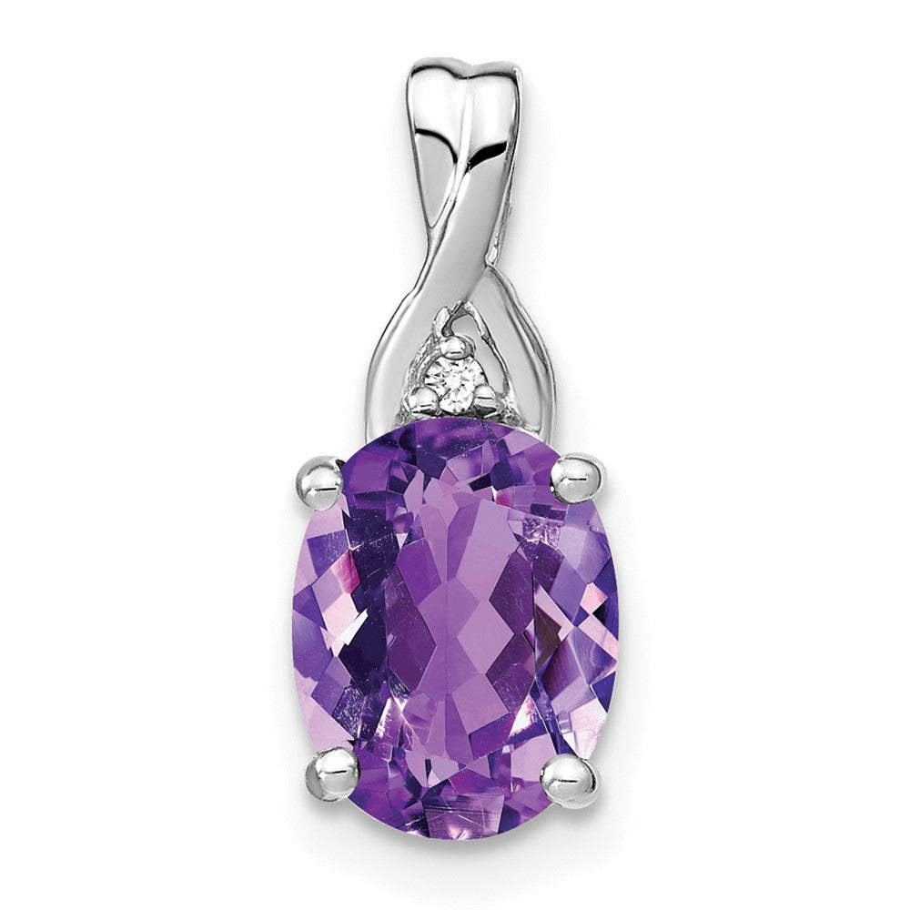 14k White Gold Oval Amethyst and Diamond Pendant