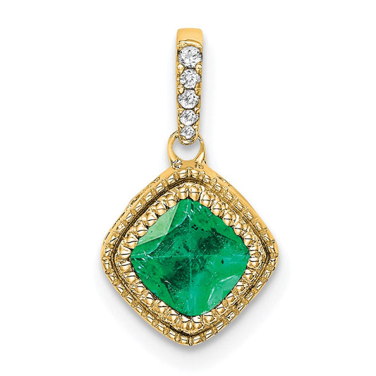 14k Cushion Emerald and Diamond Pendant