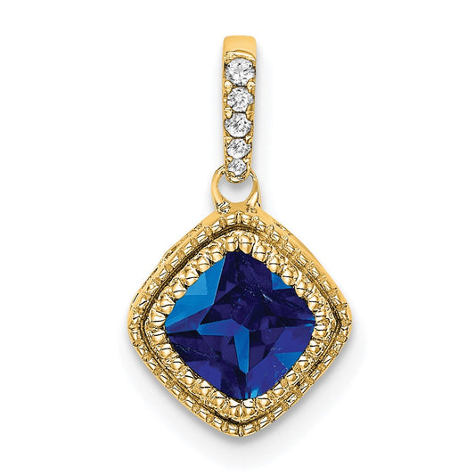 14k Cushion Sapphire and Diamond Pendant