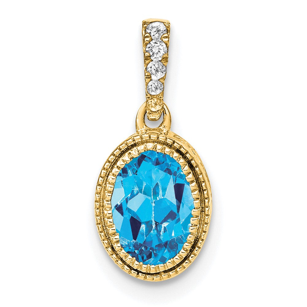 14k Oval Blue Topaz and Diamond Pendant