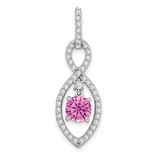 14k White Gold Created Pink Sapphire and Diamond Pendant