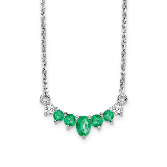 14k White Gold Emerald and Diamond 18 inch Necklace